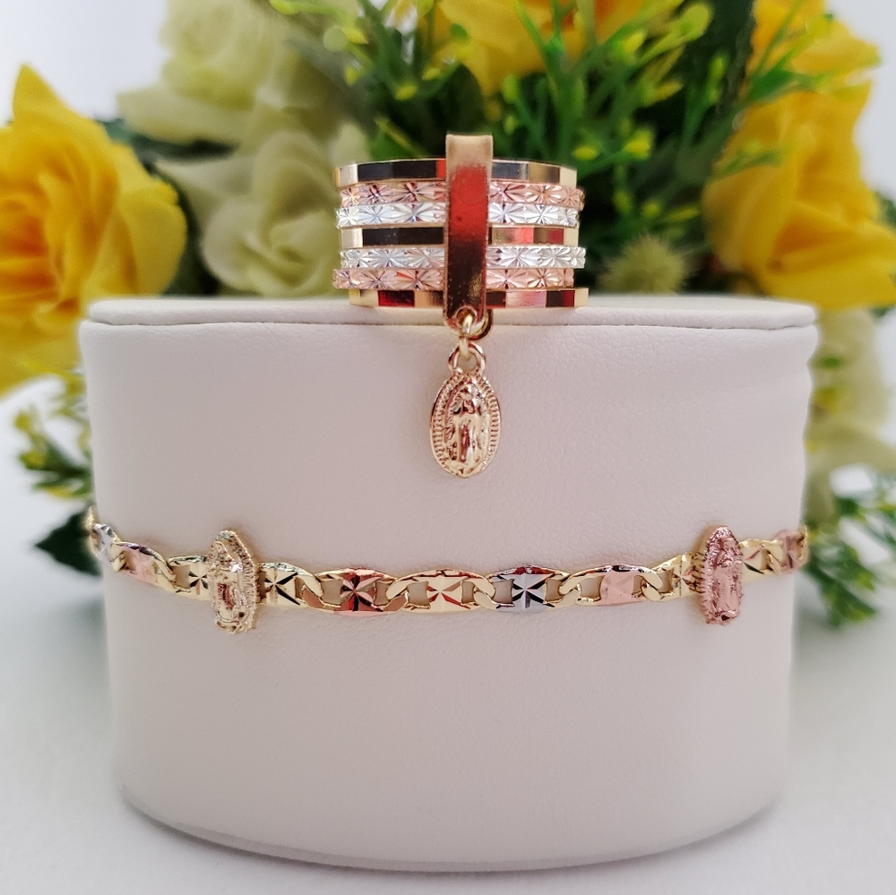 Lady of Guadalupe Tri Color Gold Plated Ring & Bracelet